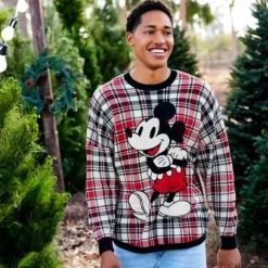Online * Mickey Mouse Holiday Plaid Spirit Jersey Sweater For Adults – land